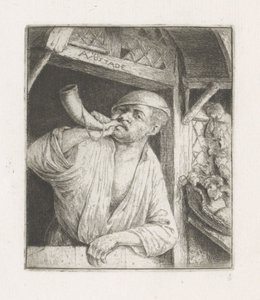 Bakker kapıda korna çalıyor by Adriaen van Ostade