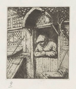 Alt kapıya yaslanmış çiftçi by Adriaen van Ostade
