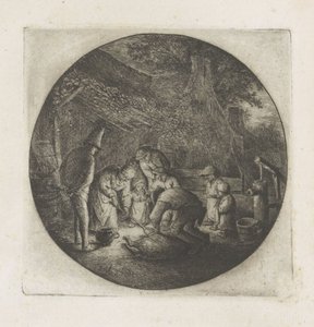 Çiftçi ailesi bir domuz katliamında by Adriaen van Ostade