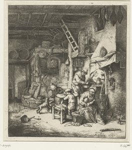 Çiftçi aile iç ev halkı by Adriaen van Ostade