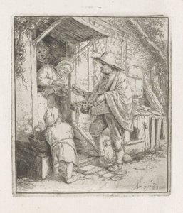 Yaşlı bir kadınla gözlük satıcısı by Adriaen van Ostade