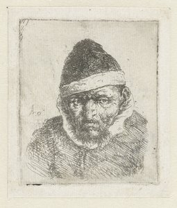 Sivri şapkalı yaşlı bir çiftçinin büstü by Adriaen van Ostade