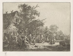 Bir hanın önünde dans eden köylüler by Adriaen van Ostade