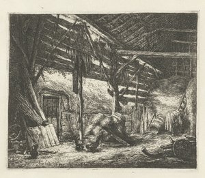 Bir saman ahırının içi ahır by Adriaen van Ostade