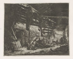 Bir saman ahırının içi by Adriaen van Ostade