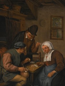 İskambil oynayan köylülerle iç mekan by Adriaen van Ostade
