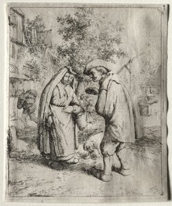 Bir Kadınla Konuşan Adam by Adriaen van Ostade
