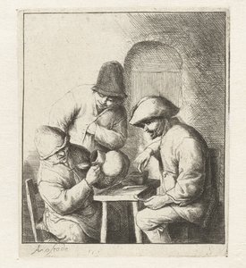 Adam boş sürahiye bakar, iki adam izler boş sürahi by Adriaen van Ostade