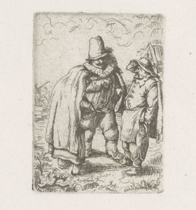 Köylü bir çiftle pilili yakalı adam by Adriaen van Ostade