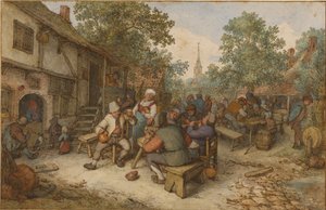 Bir Kasaba Sokağında Köylü Şenliği by Adriaen van Ostade