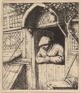 Kapısının Önüne Yaslanmış Köylü by Adriaen van Ostade