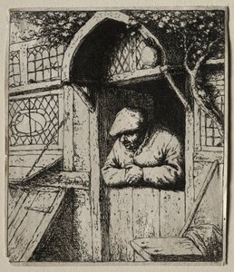Kapısının Eşiğine Yaslanmış Köylü by Adriaen van Ostade