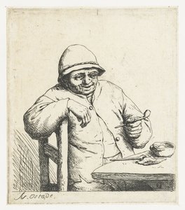 Kolunu bir sandalyenin üzerinde sigara içen çiftçi Gülümseyen sigara içen by Adriaen van Ostade