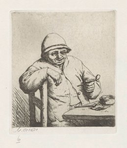 Kolunu bir sandalyenin üzerinde sigara içen çiftçi by Adriaen van Ostade