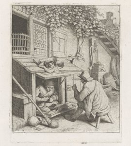 Evinin önünde bir atölyede kunduracı by Adriaen van Ostade
