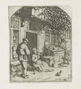 Bir evin eşiğinde kız kurusu by Adriaen van Ostade