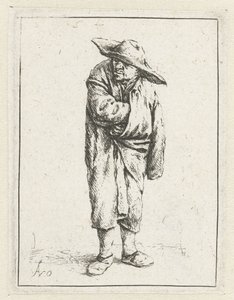 Pelerinin içinde el ve kol ile ayakta çiftçi Dilenci pelerinine sarılmış by Adriaen van Ostade