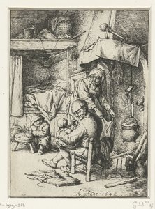 İç kucakta çocuklu baba aile babası by Adriaen van Ostade