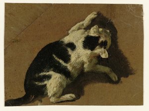 Duvarın yanında oynayan kedi by Adriaen van de Velde (attributed to)