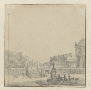 Çeşmeli bir sarayın ön avlusu by Adriaen van de Velde (possibly)