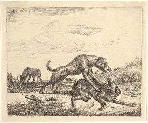 Farklı Hayvanlardan Dövüşen Köpekler, 1657. by Adriaen van de Velde