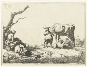 Sığır ile çoban ve çoban kız by Adriaen van de Velde