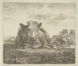 Farklı Hayvanlardan Yaslanmış İnek, 1657. by Adriaen van de Velde