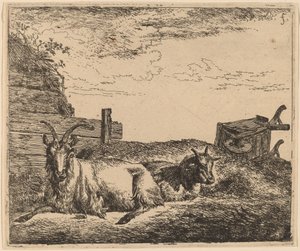 Yaslanmış Keçiler by Adriaen van de Velde