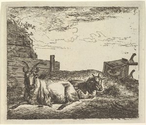 Farklı Hayvanlardan Yaslanmış Keçiler. by Adriaen van de Velde
