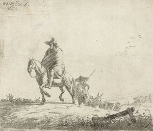 Toprak yolda sığırları olan bir binici ve çoban, 1653