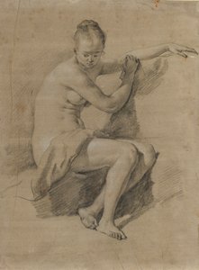 Oturan çıplak kadın, c.1660-70 (Siyah beyaz tebeşir çizimi)
