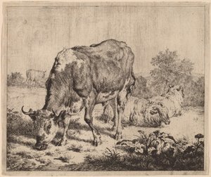 Benekli Boğa ve Üç Koyun by Adriaen van de Velde