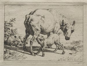 koyun ve iki kuzu by Adriaen van de Velde