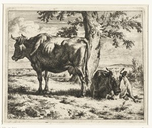 Bir ağacın altında iki inek İnekler ve Koyunlar (dizi adı) by Adriaen van de Velde