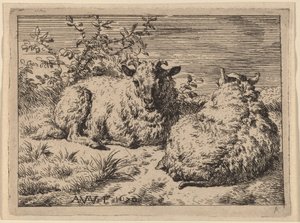 İki Yaslanmış Koyun by Adriaen van de Velde