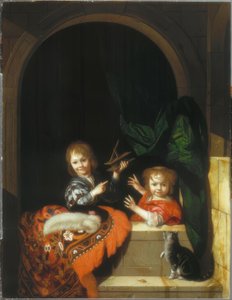Bir fare kapanı ile iki çocuk by Adriaen van der Werff