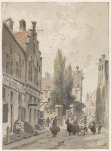 Bir seyyar satıcı ile şehir manzarası by Adrianus Eversen