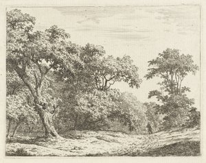Ağaçlar ve yolda bir adam ile manzara by Adrianus Serné
