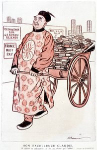 Fransız şair ve oyun yazarı Paul Claudel hakkında karikatür - Barrère tarafından, 01/01/1927 tarihli “” Fantasio””da by Adrien Barrere