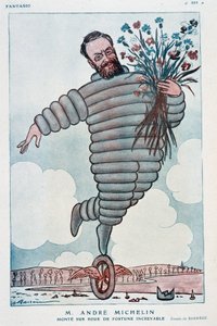 Karikatür Andre Michelin ve Bibendum - Adrien Barrere (1877-1931) tarafından 01/07/1923