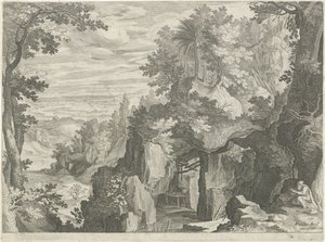 Bir keşiş ile dağ manzarası by Egidius  Sadeler (II)