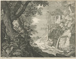 Bir handa erkekler içmek Altı manzara (dizi başlığı) by Egidius  Sadeler (II)