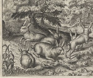 Tavşanlar ve Kurbağalar Masalı by Egidius  Sadeler (II)