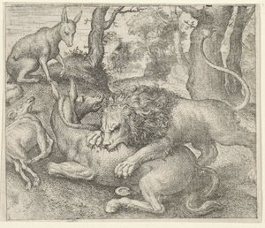 Aslan ve Tilki Masalı by Egidius  Sadeler (II)
