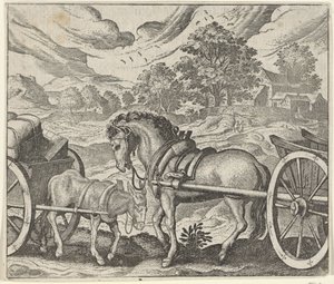 huysuz at ve eşek masalı by Egidius  Sadeler (II)