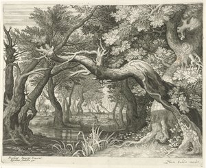 Orman gölünde geyik avı Altı manzara (dizi başlığı) by Egidius  Sadeler (II)