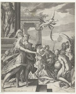 Minerva, Resme bilimlerle olan yerine eşlik ediyor by Egidius  Sadeler (II)