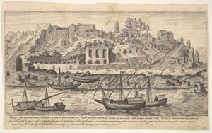 Levha 21: Aventine Tepesi harabelerinin batısından görünüm, Roma, nehirde teknelerle ..., 1606.