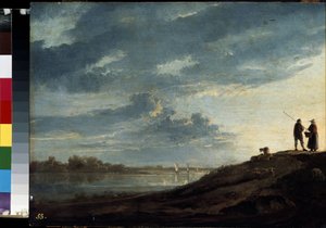 ""Bir nehir üzerinde gün batımı"" (Bir nehir üzerinde gün batımı) Albert (Aelbert veya Aelbrecht) Cuyp (1620-1691) 1650 yaklaşık Dim. 38.5x53 cm Hermitage Müzesi, Saint Petersburg by Aelbert Cuyp