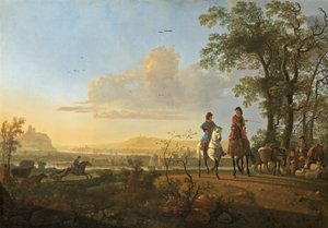 Sığırlarıyla Birlikte Atlılar ve Çobanlar by Aelbert Cuyp
